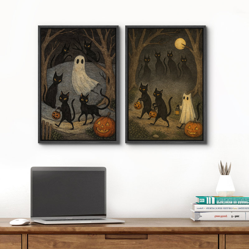 Mignon fantôme, impression sur toile encadrée, ensemble de 2 décorations d'Halloween, H 36 po x l 48 po, Noir