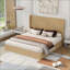 Base de lit en bois cannelé de style Mid-Century, tête de lit haute à oreilles, lit plateforme à profil bas, aucun sommier tapissier requis, assemblage facile pour la chambre à coucher et la chambre d'amis