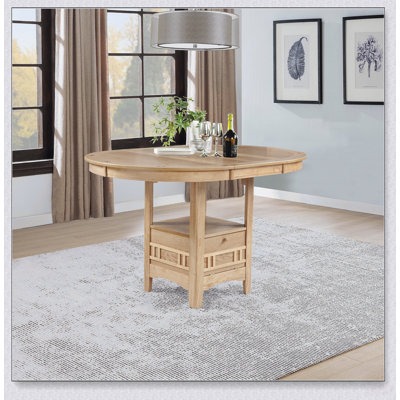 Table de salle à manger ovale extensible, hauteur comptoir, en bois massif, design gain de place idéal pour les repas en famille ou entre amis.