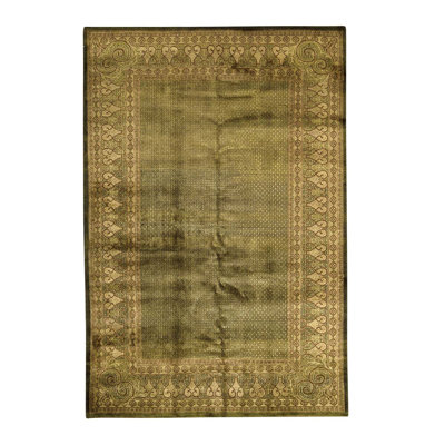 Hand Knotted Wool Southwestern Area Rug in Green