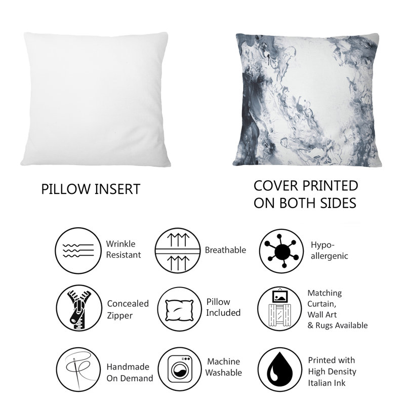 Coussin noir et blanc à imprimé d'art moderne I-1