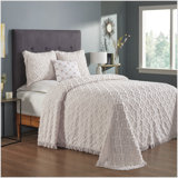 Charleston Collection 100% Cotton Bedding sets, Machine Washable Soft and Breathable 4-piece Chenille Bedspread & Sham with Geometric Embroidery, All season