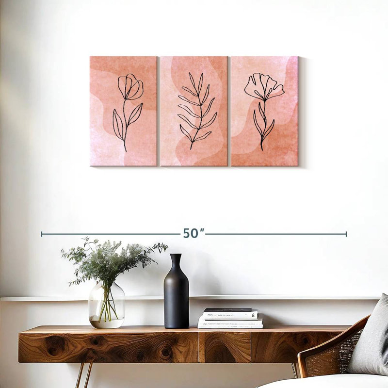 " Minimalist Flowers " 3 Piece Art Set, 18" H x 38" W x 1.25" D