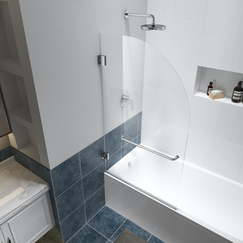 Julien 34'' W x 58'' H Frameless Tub Door with Clear Glass, Chrome