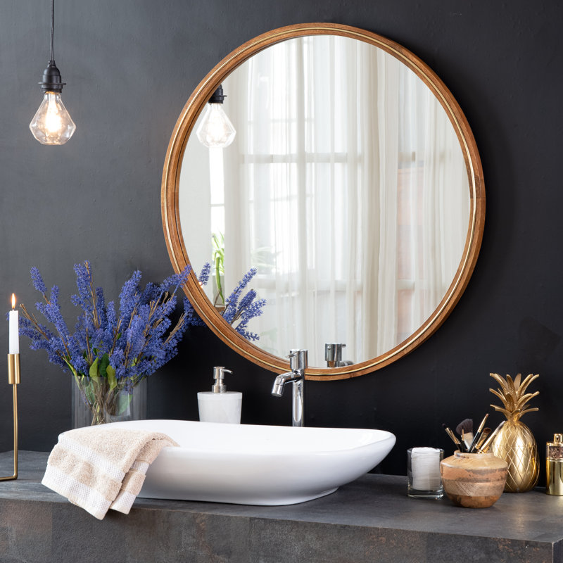 Buckman Flat Wall Mirror, Walnut, 74.93cm H x 74.93cm W