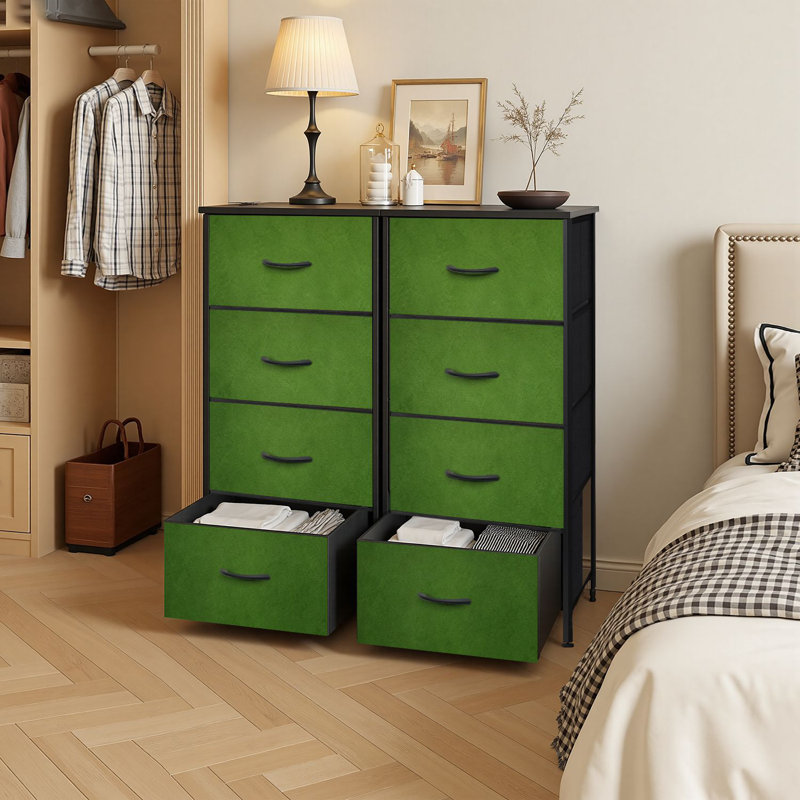 Commode de rangement verticale 4 tiroirs vert olive avec tiroirs en tissu