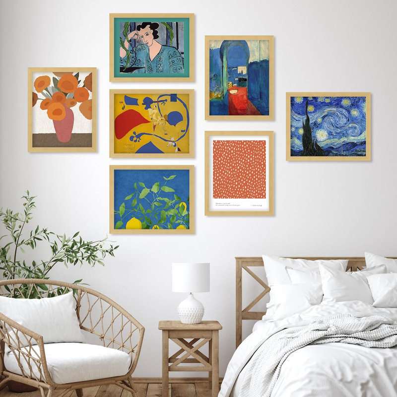 «Multicolor Colorful Flower Starry Night Van Gogh», reproduction géométrique abstraite encadrée sur papier, 7 pièces