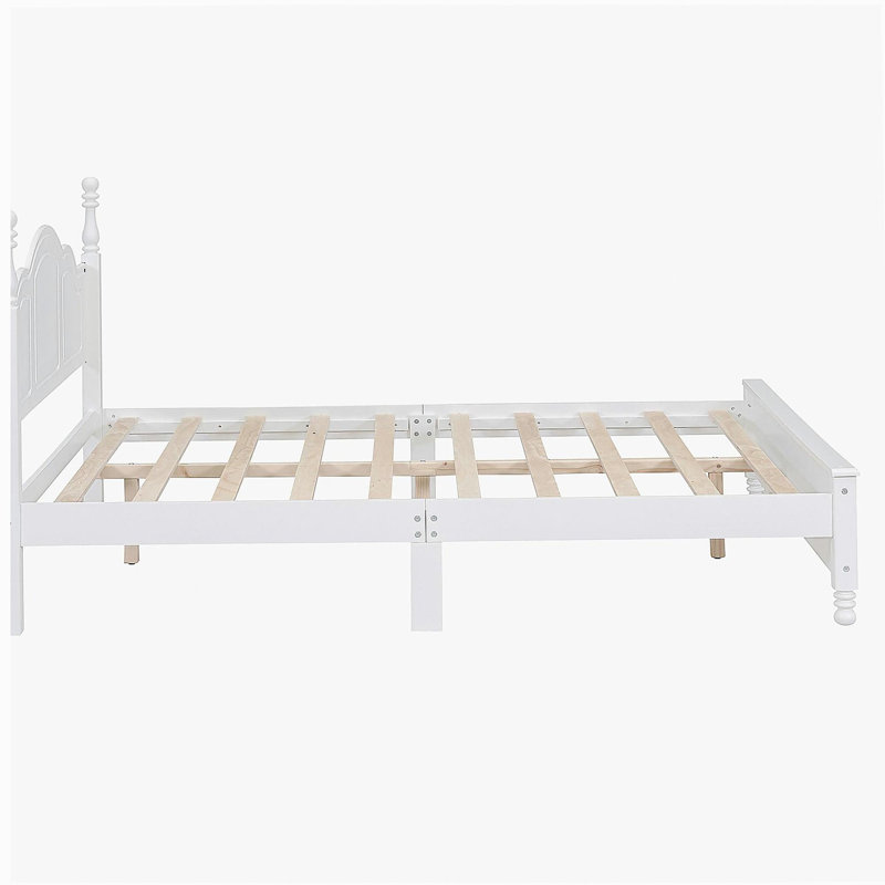 Base de lit plateforme en bois, lit plateforme de style rétro, avec support de traverse en bois, Blanc