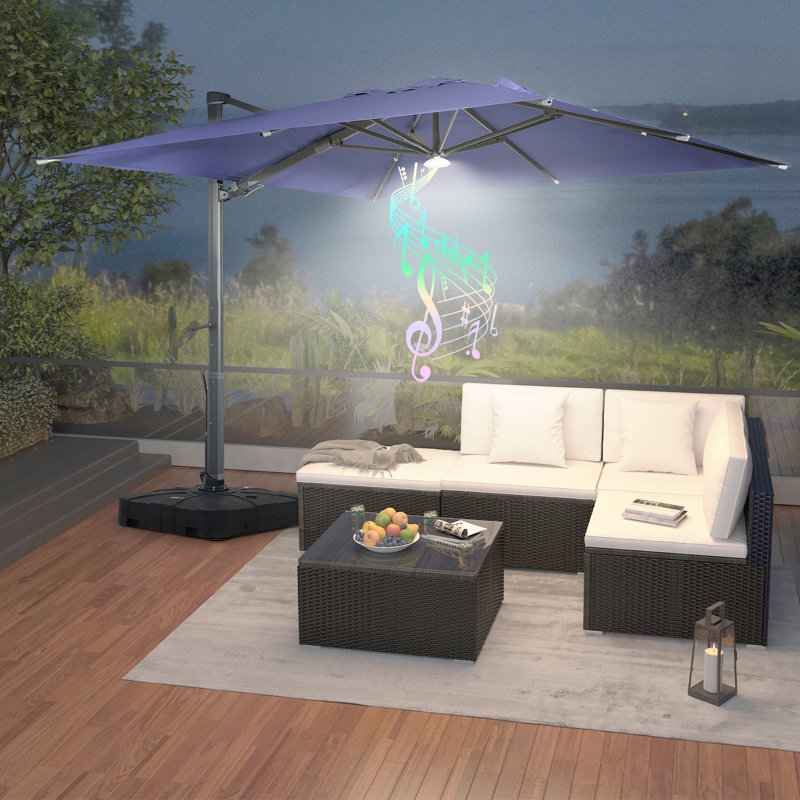 Parasol en porte-à-faux carré éclairé 10 pi Mohanram, Bleu marine