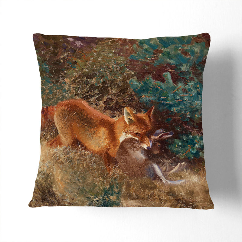 Fox with Brown Hare Scatter Cushion, White, 55cm H x 55cm W x 20cm D