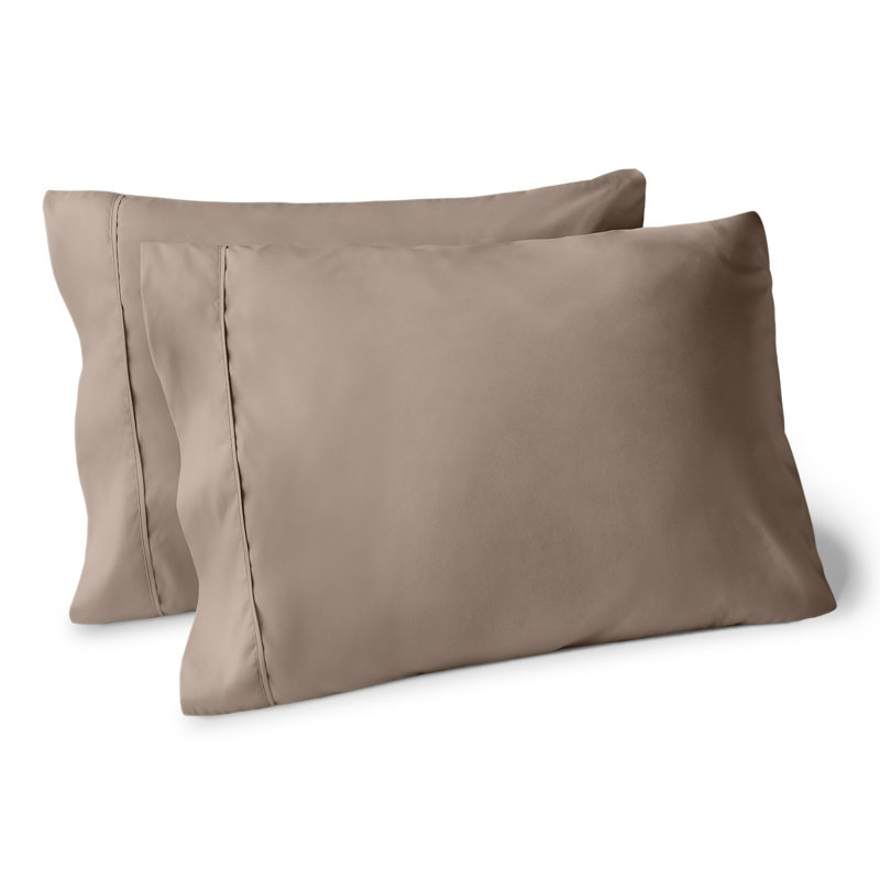 Taupe Cotton Hypoallergenic Embroidered Standard Pillowcase Set