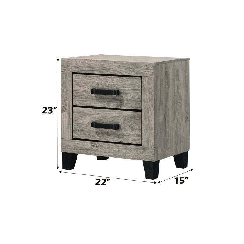 Élégante table de chevet grise pour la chambre à coucher - 2 tiroirs, plancher de 4 po avec construction de l 13 po x l 11 po d'espace intérieur de tiroir