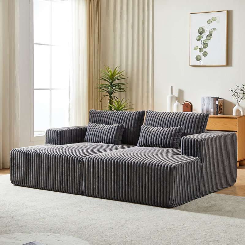 Fauteuil modulaire surdimensionné de 87 po sans assemblage requis Autianna, lit inclinable en velours côtelé gris moelleux et fauteuil confortable