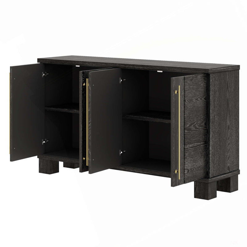 Sideboard Buffet Cabinet With Storage, Wood Sideboard With Adjustable Shelves And Gold Handles For Kitchen, Dining Room And Living Room (Black)