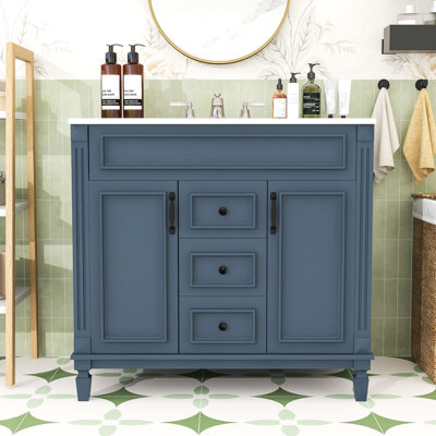 Meuble-lavabo de salle de bain avec lavabo, tablettes de rangement, tiroirs et portes