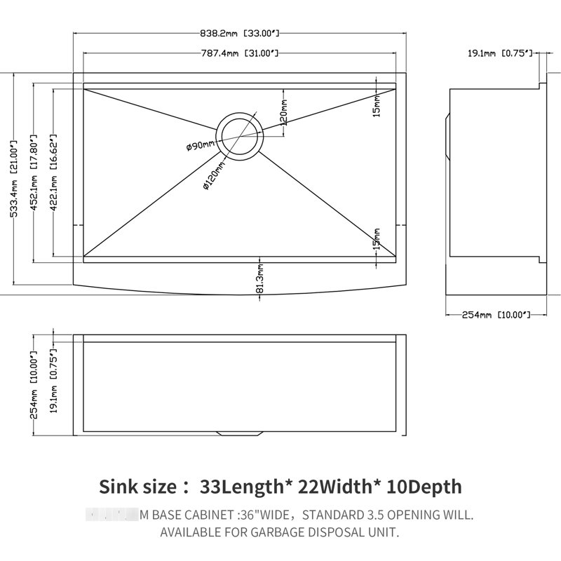 33" Stainless Steel Kitchen Sink With Workstation - 16 Gauge, Radiant Apron Front Basin Gorgeous, 16-Gauge, Brushed Nickel