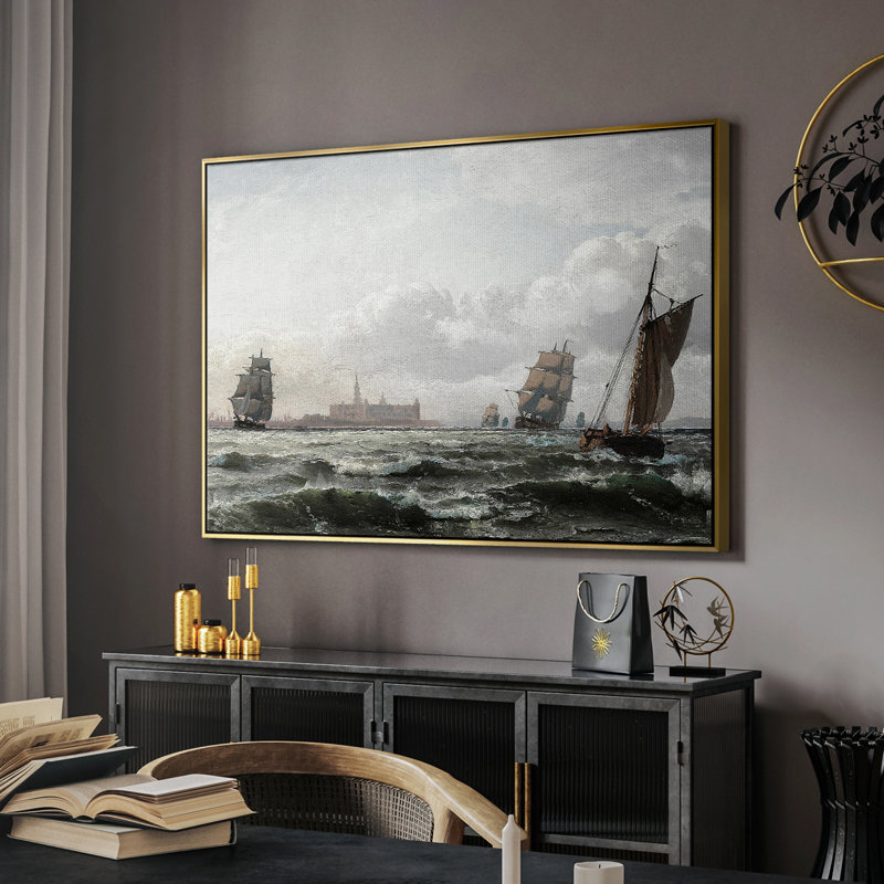 «Vintage Nautical Print-CXCIX» sur, Toile avec cadre flottant or, H 25 po x l 37 po
