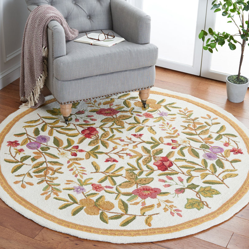 Tapis en laine crocheté à la main à motif floral Kinchen, Rond 8 pi