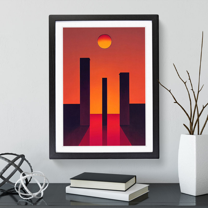 Sculptured Abstract Sunset - Single Picture Frame Painting, Black, 64cm H x 46cm W x 2cm D