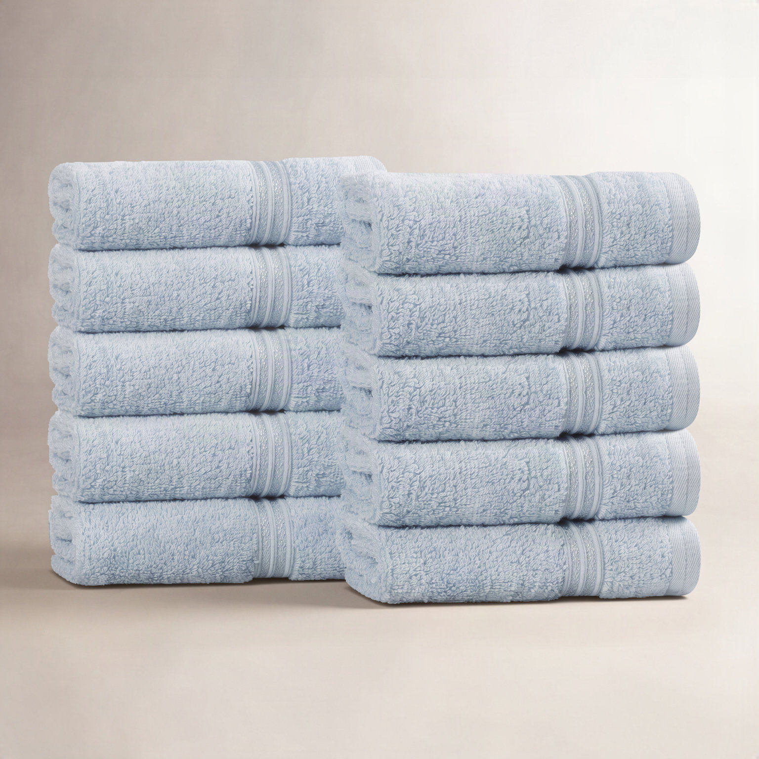 Oleg Egyptian Cotton Washcloth Set, Light Blue