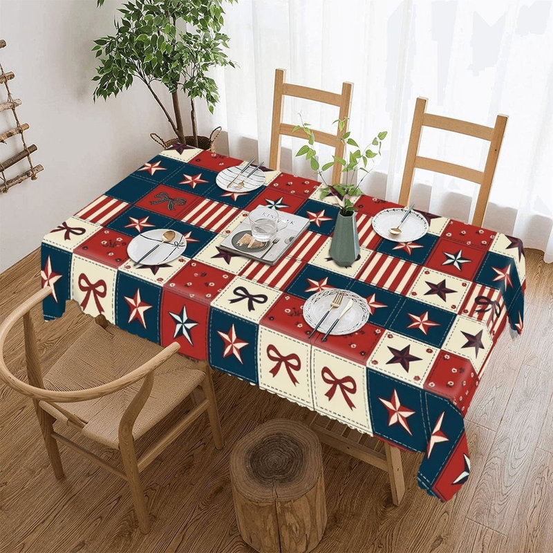 Vintage Patchwork Bow Star Juneteenth 60" x 120" Scalloped Edge Rectangular Tablecloth
