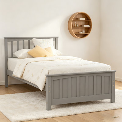 Lit plateforme en bois simple avec finition grise, durable et élégant pour les chambres modernes