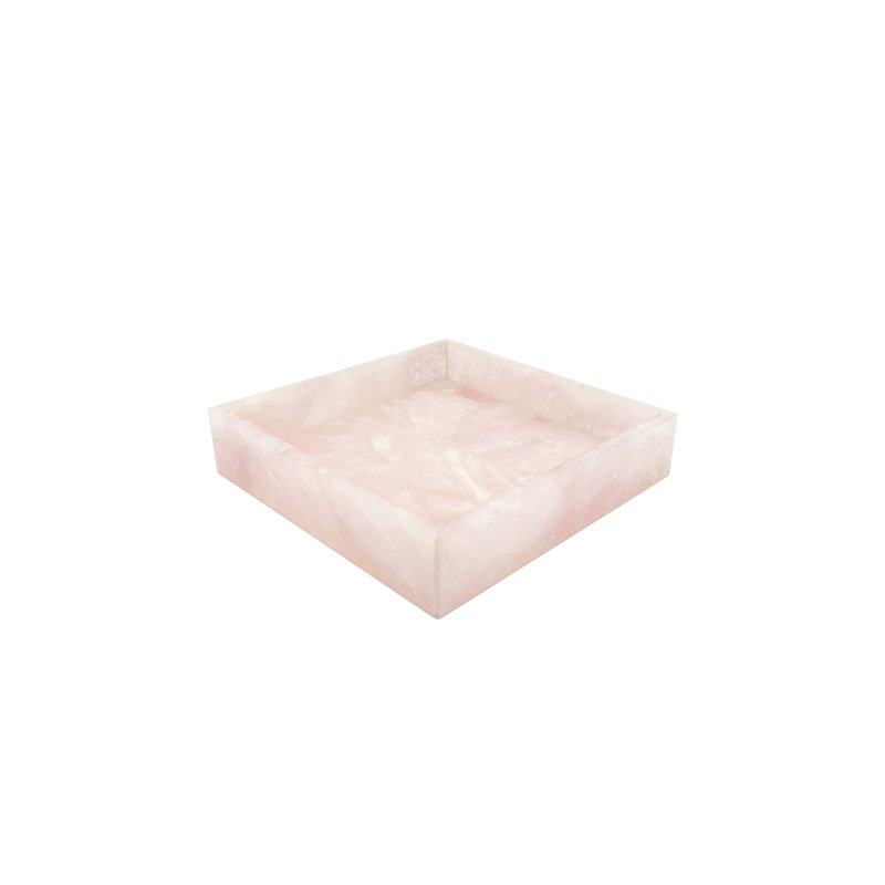Plateau carré en quartz rose de qualité supérieure