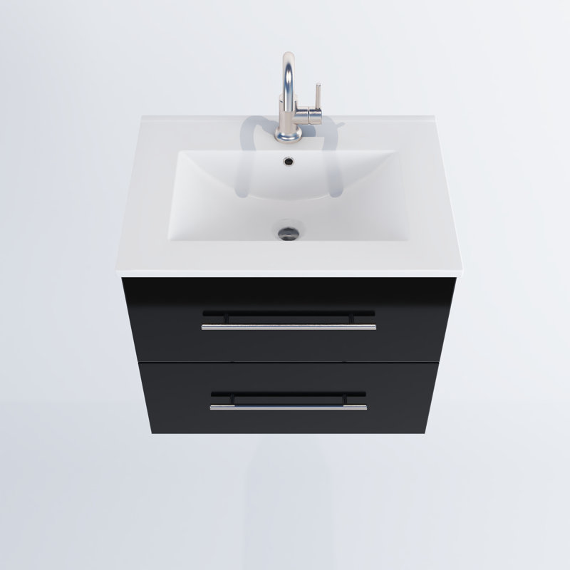 Abdirahman 24'' Single Bathroom Vanity with Ceramic Top, Glossy Black