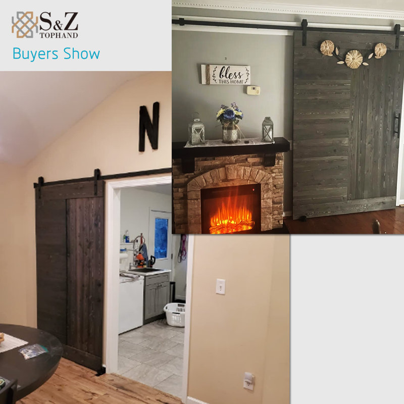 Paneled Wood/Metal Barn Door with Installation Hardware Kit 6 Colors 84" Height, 48" x 84", Deep Gray