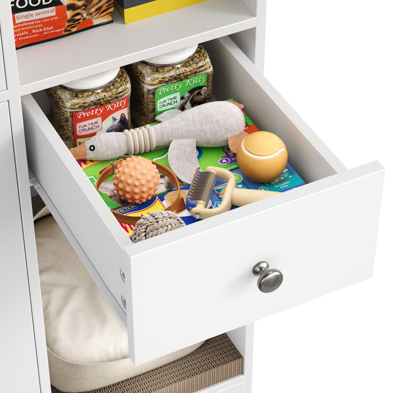 Cabinet Cabine d'escalade blanche multifonctionnelle pour chat | Retraite tout-en-un pour chat avec bac à litière et rangement pour jouets