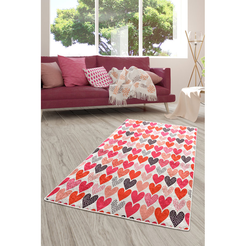 Premium Red Area Rug, 5.2 x 7.5 Feet | 100% Polyester, 0.2 in Pile Height, 0.4 in Total Thickness | Antibacterial, Non-Slip Felt Dot Underside | Machine Washable at 30°C | Perfect for Living Room & Bedroom Decor