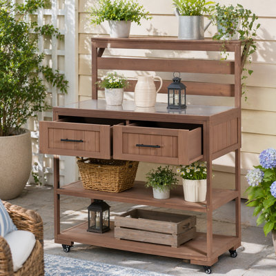 Îlot de cuisine de patio polyvalent avec plateau en acier inoxydable