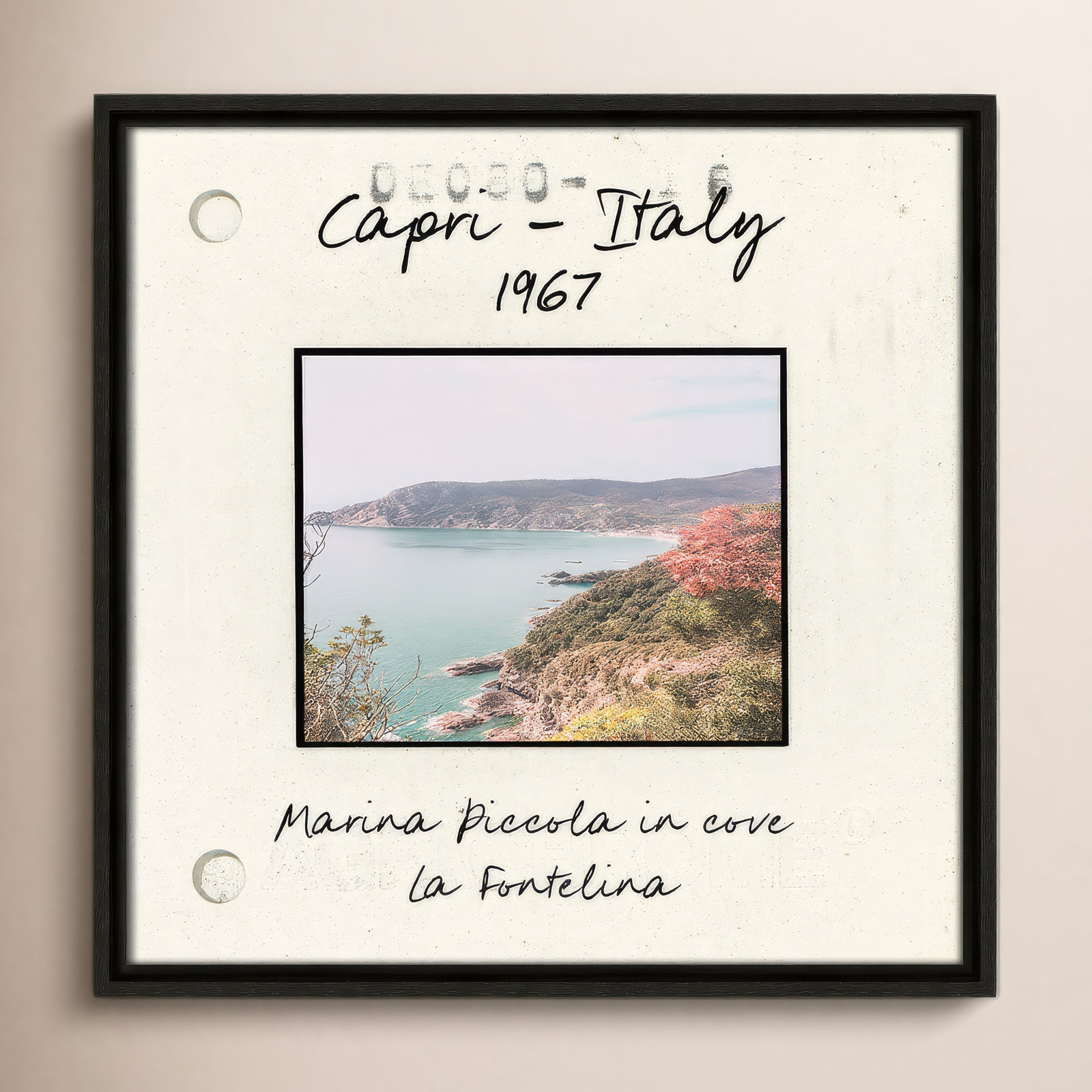 Travel Slide Collection "Capri, Italy - Marina Piccola" Print, 17.5" H x 17.5" W x 2" D, Gold Floater Framed Canvas