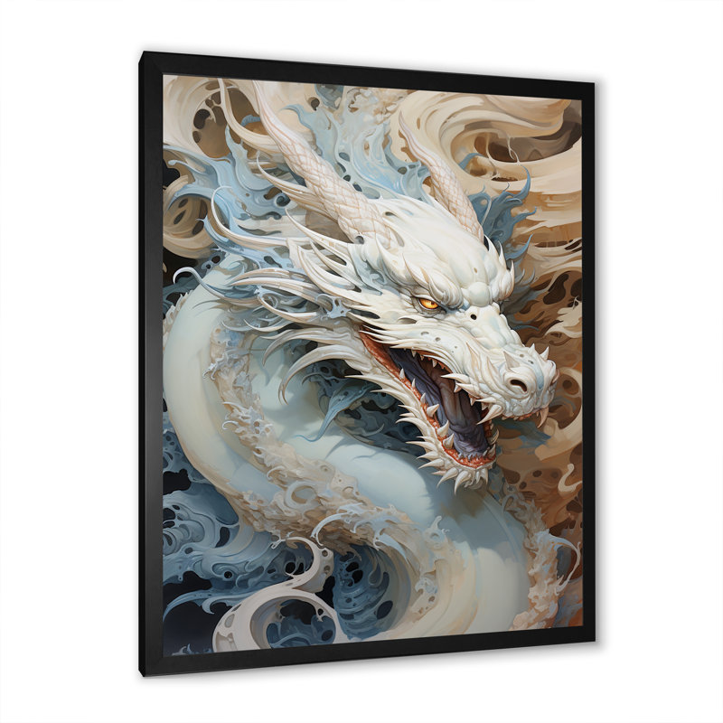 «Epic Blue and Gray Dragon Odyssey II», reproduction sur toile, Cadre simple noir, H 44 po x l 34 po x P 1,5 po