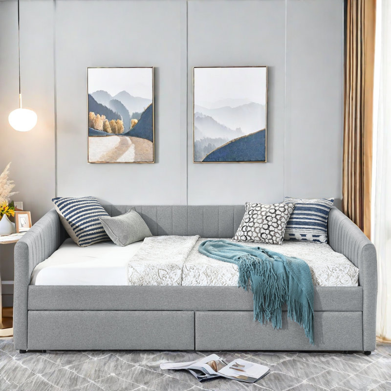 Upholstered Daybed with Two Drawers Rainbolt, Gray