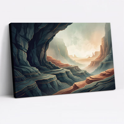 Blue and Rust Layered Canyon Rock Formation Landscape Canvas Wall Art