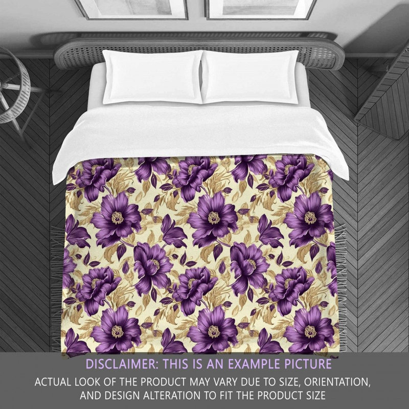 Machine Printed Comforter, Queen Comforter, Purple/Beige Floral