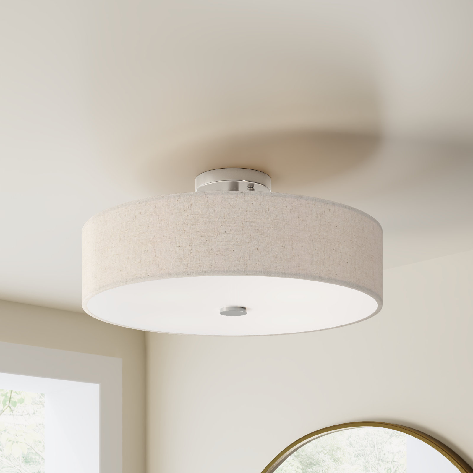 Flaire 4 Light Linen Blend Semi Flush Mount, Brushed Nickel