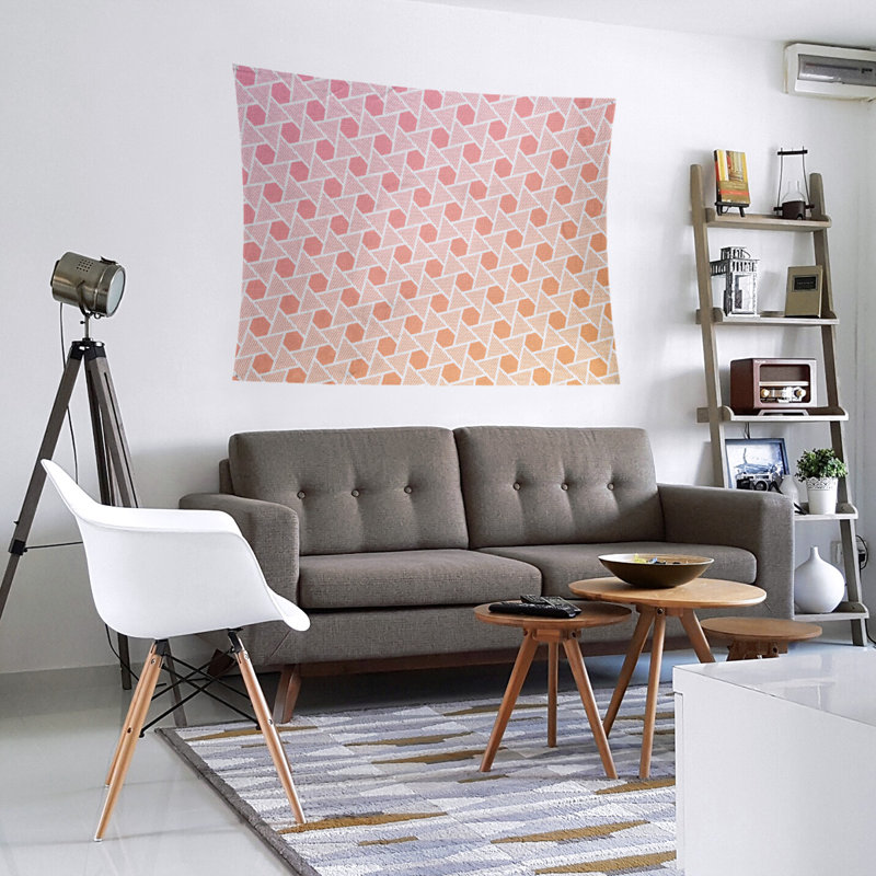 Tapisserie murale hexagonales et triangles, H 51 po x l 60 po, Rose / Orange
