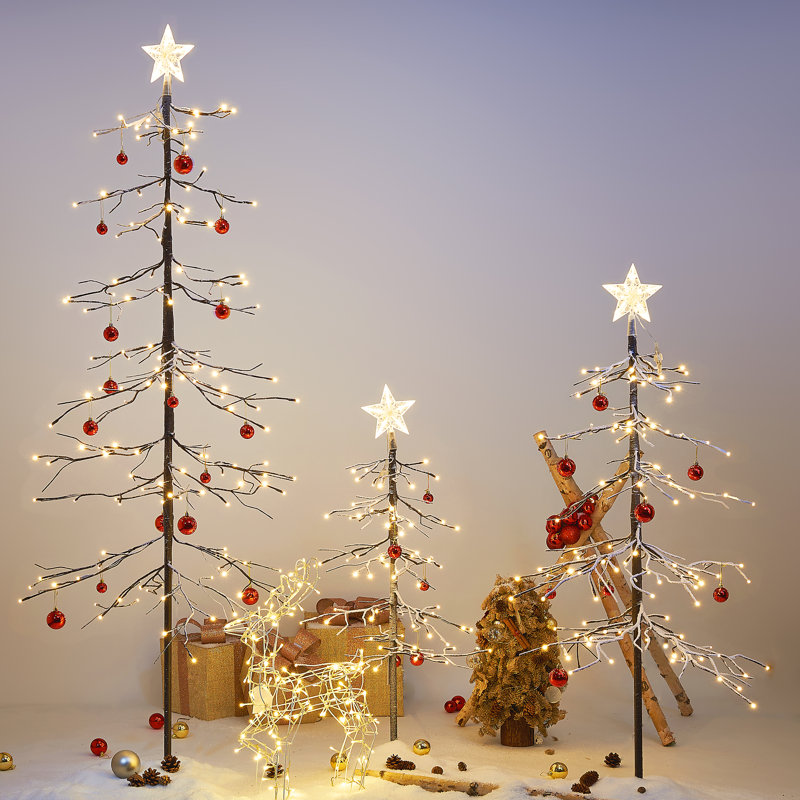  Ensemble de 3 sapins enneigé, y compris 3 pi, 4 pi et 6 pi, pour un usage intérieur et extérieur, blanc chaud, pour les fêtes à la maison