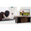 Meuble télé Gracie Oaks pour téléviseur de 60 po ou moins, console de télévision avec rangement et 2 portes de grange coulissantes, unité de divertissement autoportante pour le salon, brun