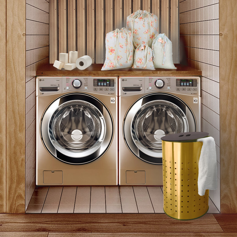 Metal Laundry Hamper, Brushed Gold
