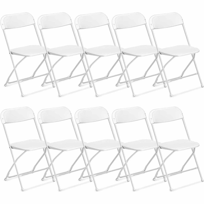 Paquet de 10 chaises pliantes en plastique, capacité 350LB, chaises portatives empilables avec structure en acier, blanc