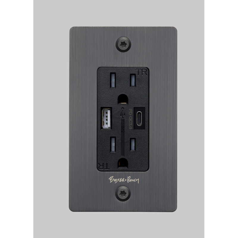1G Duplex Outlet / USB A + C / Linear / With Logo, Smoked Bronze
