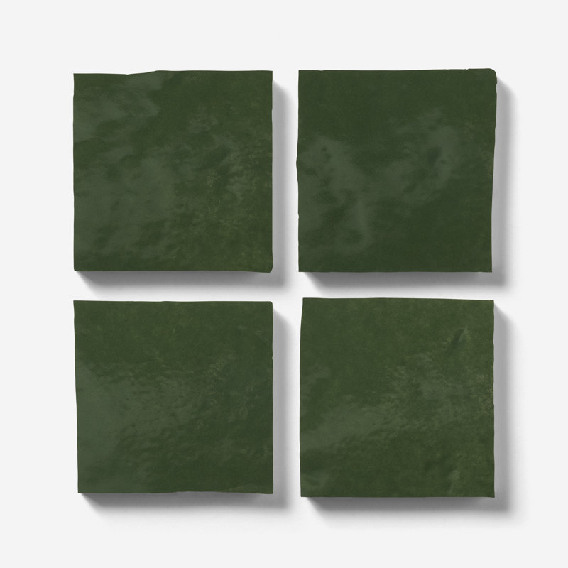 Virello 4x4 Glossy Ceramic Wall Tile, Forest Green