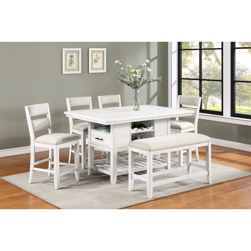Tabouret à hauteur de comptoir de style blanc avec siège et dossier rembourrés pour meubles de salle à manger, 2 pièces de chaises crème