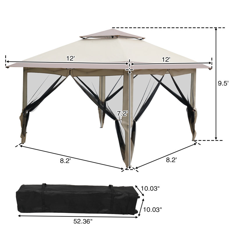 144'' W x 144'' D Metal Pop-Up Canopy, Brown