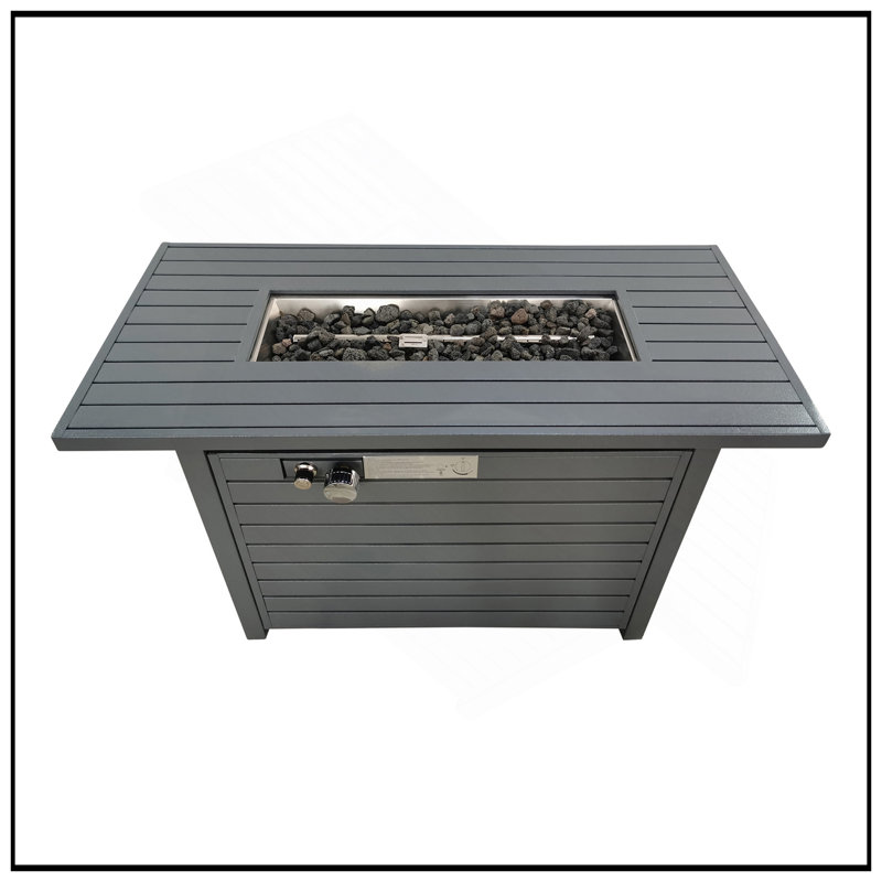 Table de foyer d'extérieur au propane en acier 25 po avec couvercle (gris)