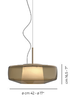Plisse' Suspension G Smoky Pongee Silk_Plisse' Matt Steel L22cc Ul, Burned Earth Pongee Silk, Matte Bronze, 2700 Kelvins