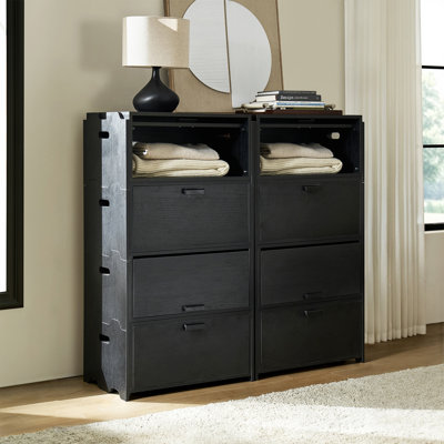 Ensemble de 4 commodes modernes à 2 tiroirs avec dessus rabattable et poignées en bois massif Onida (ensemble de 4)
